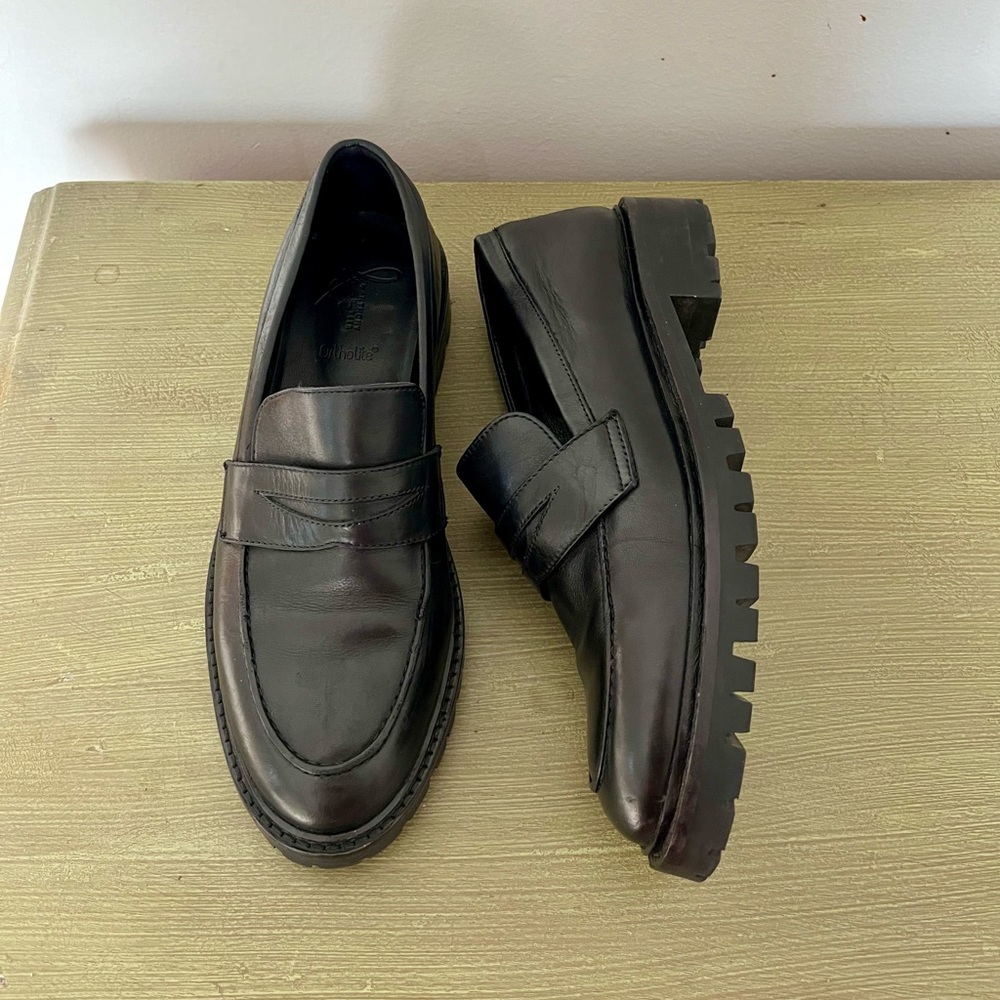 Anthony Veer Megan Classic Black Penny Loafer Leather Platform Minimalist Shoes - Picture 2 of 12